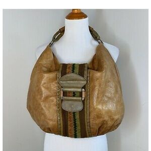 Limon Anthropologie Chic Tan Shoulder Bag with Striped Detail